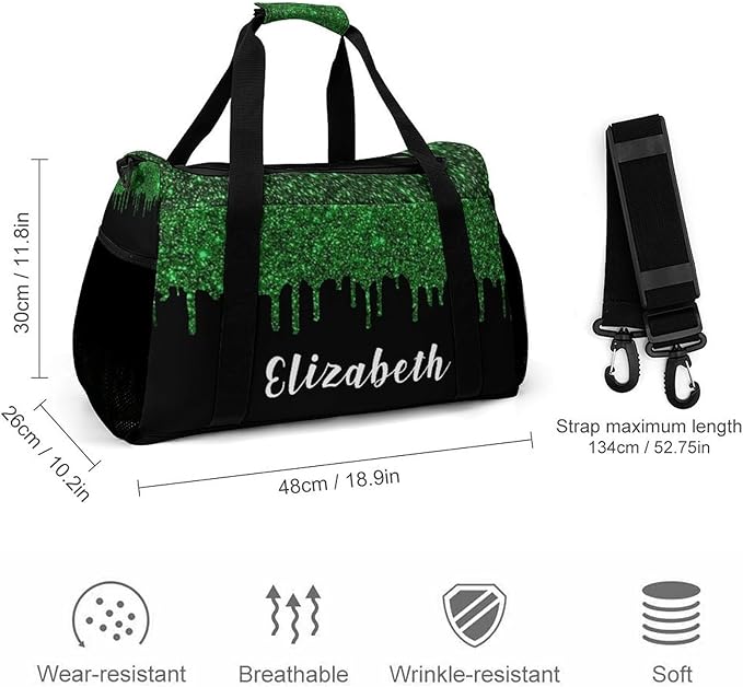 Green Black Sparkle Glitter Print Waterproof Duffel Bag Gym Dance Sport Perform Training Travel Bag for Teens Adults Women Men Multifunctional Backpack
