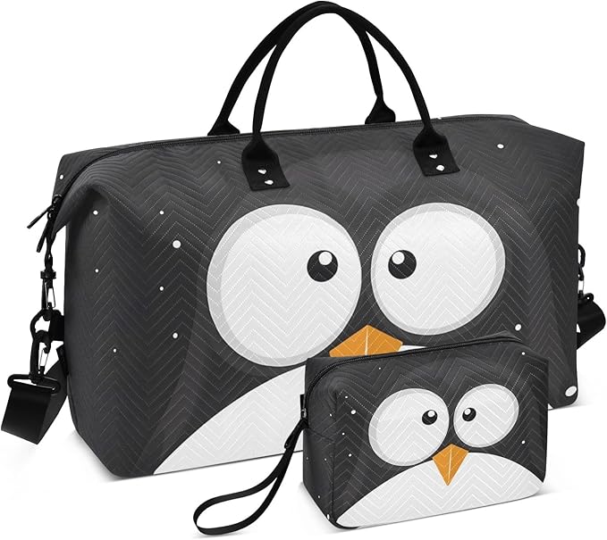 Travel Duffle Bag, Cute Penguin Gym Bag with Storage Bag Weekender Overnight Bag for Men Women Trip Sports Yoga