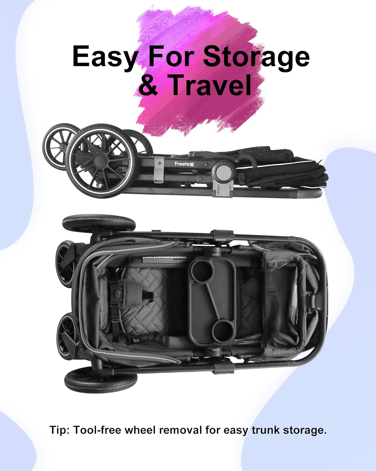 Tandem Wagon Stroller – All-Terrain 2-in-1 Push & Pull Design, Double Seat, Large Storage, Adjustable Canopy, Removable Child Tray for Kids Outdoor Adventures & Family Outings