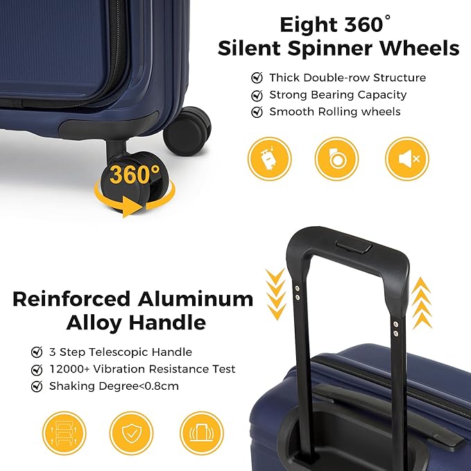 20“ Expandable Carry on Luggage Front Opening, 22x14x9 Airline Approved Hardshell Spinner Carry-on Suitcase with Wheels, TSA Lock, Lightweight Travel Luggage (Dark Blue, 20 inch)