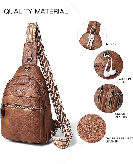 Sling Bag For Women Faux Leather Small Casual Daypack Backpack Fanny Pack Crossbody Chest Bags Purse
