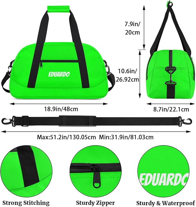 Custom Name Duffle Bag Personalized Kids Gym Bag Travel Overnight Weekender Bag Sports Bag for Boys Girl Green