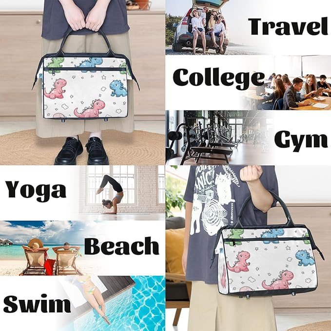 Little Dino Overnight Weekender Bag for Women Men Travel Duffel Bags Waterproof Luggage Carry on Sports Yoga Gym Bag