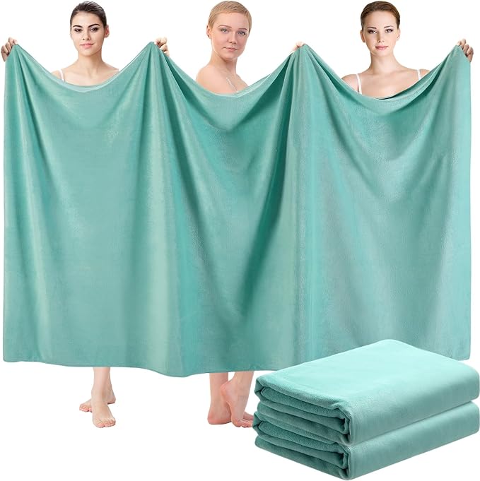Mixweer 2 Pcs Oversized Bath Towels, 40 x 80 Inch Giant Microfiber Jumbo Bath Sheets Ultra Soft Bathroom Microfiber Quick Dry Absorbent Shower Towels for Spa Camping Beach (Turquoise)