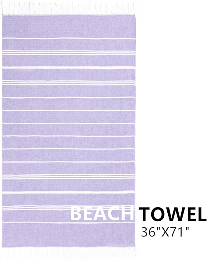 Turkish Beach Towel, 36"x71" Quick Dry Sand Free Oversized Bath Pool Swim Towel, Lightweight Travel Turkish Towels Vacation Essentials, Purple