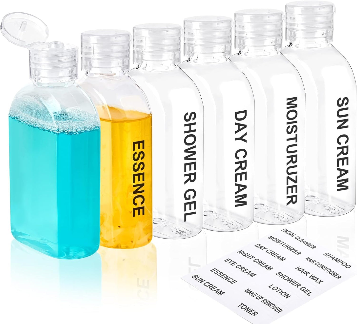 TUZAZO 6 Pack Travel Bottles for Toiletries 3.4oz/100ml Travel Size Containers TSA Approved, Clear Plastic Lotion Bottle Refillable Squeeze Bottles with Flip Cap for Shampoo, Conditioner & Lotion