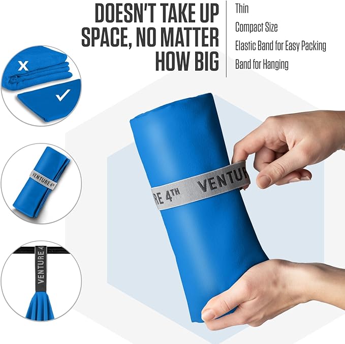 VENTURE 4TH Quick Dry Towel. Microfiber Travel Towel Ideal for Camping, Hiking, Backpacking, Gym. Lightweight & Fast Drying Travel Towels for Body. Compact & Easy to Pack - Blue Large