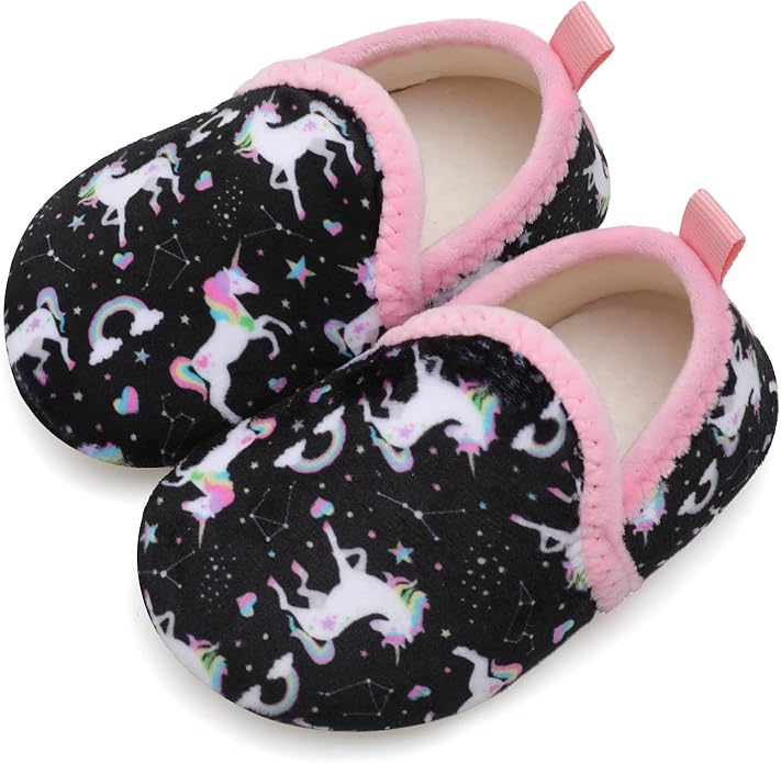 XIHALOOK Toddler Boys Girls House Slippers with Microfleece Lining Cozy Household Shoes Non-slip for Kids