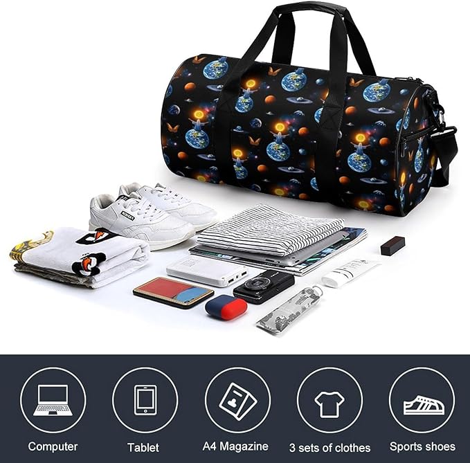 Lightweight Sports Travel Bag African Magic Space Earth Power Woman Abstract Painting Beach Swim Bags Men Women Duffle Bag Foldable Overnight Bags