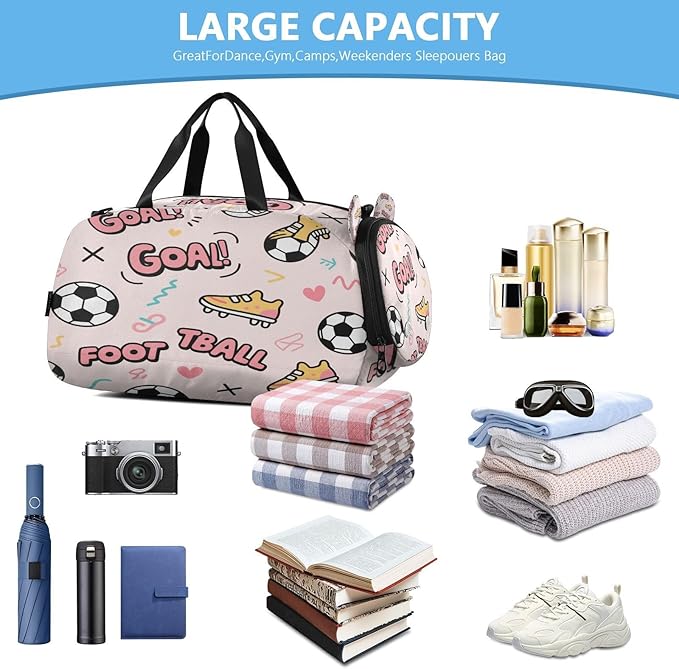 Pink Football Goal Pattern Gym Duffel Bag with Shoes Compartment Lightweight Sports Duffel Bag for Travel Sports Weekender bolsa para hombre