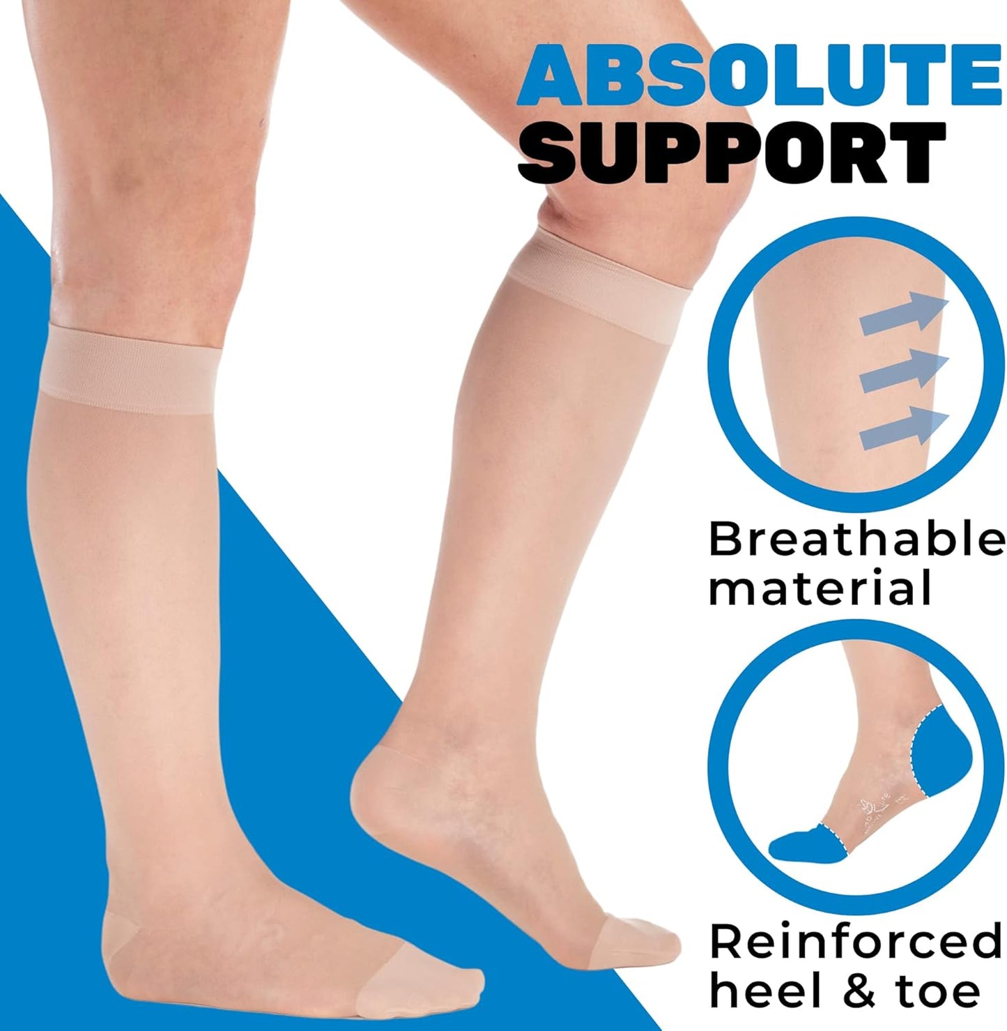 (3 Pairs - Closed Toe) Made in USA - Sheer Compression Socks for Women 15-20mmHg - Compression Stockings for Varicose Veins Circulation, Thrombosis, Embolism - Natural, Small - A101NA1-3