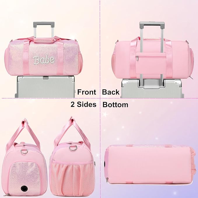 Glitter Dance Bag for Girls Ballet Bag Shiny Sports Duffle Bags with Shoes Compartment and Waterproof Dry Wet Separated Compartment