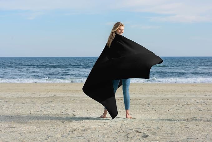MV Sport Lightweight Sweatshirt Blanket Throw � Warm & Cozy, Breathable Oversized Fleece Knit, Couch, Bed, Travel, Cold Nights, and Outdoors � Soft Light Weight Blanket 54"" x 84"" Black