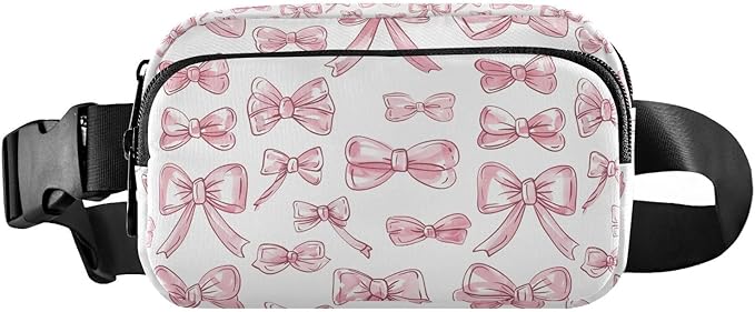 Pink Bows Fanny Pack for Women Men Water Resistant Fashion Waist Packs with Adjustable Strap Belt Bag for Travel Workout Jogging Hiking 21220660
