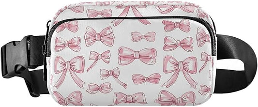 Pink Bows Fanny Pack for Women Men Water Resistant Fashion Waist Packs with Adjustable Strap Belt Bag for Travel Workout Jogging Hiking 21220660