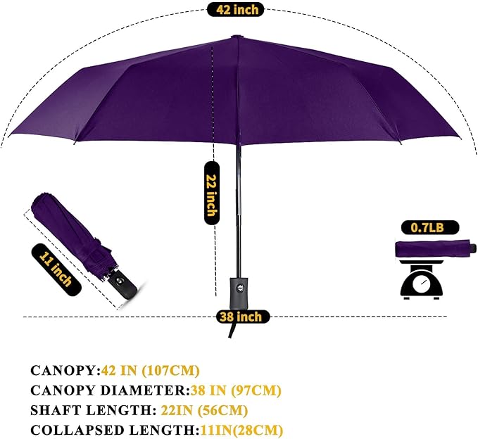 MRTLLOA 42/49 Inch Compact Travel Essentials Umbrella for Rain, Lightweight, Portable, Automatic, Strong, Waterproof Folding Umbrellas for Women, Men and Teenagers