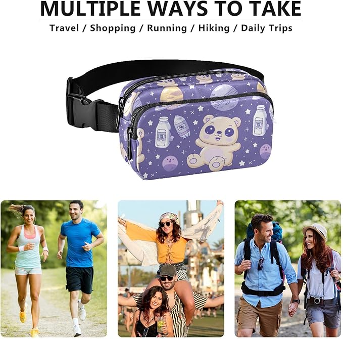 Kawaii Teddy Bear Universe Fanny Pack for Women Men Water Resistant Fashion Waist Packs with Adjustable Strap Belt Bag for Travel Workout Jogging Hiking 21219110