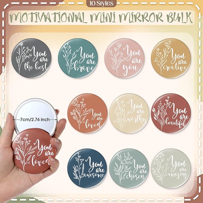 20 Pcs Employee Appreciation Gifts For Women Inspirational Canvas Makeup Bags Portable Compact Mirror Bulk Cosmetic Bags Thank You Gifts for Social Worker Coworkers (Botanical,Vintage)