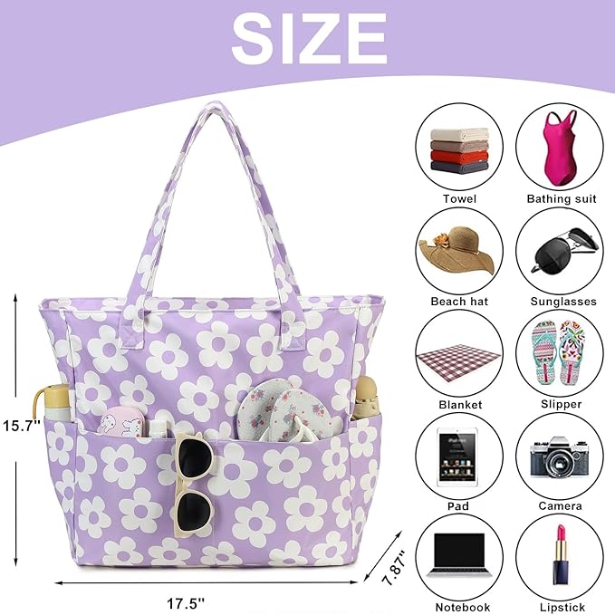 Bluboon Beach Bags for Women, Large Waterproof Tote Bag With Wet Compartment for Pool Weekender Travel Gym