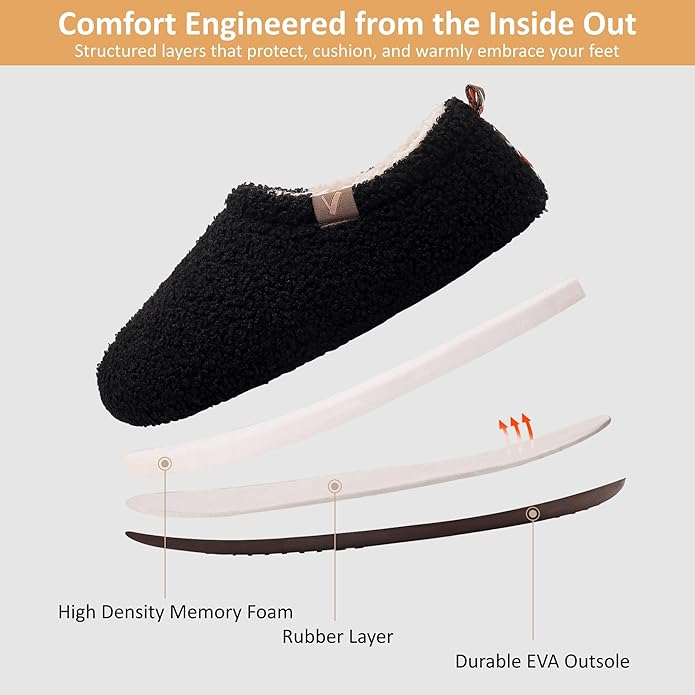 Women’s Fuzzy Memory Foam Slippers with Cozy Curly Fur and Warm Fleece Lining Closed Back Non-Slip House Shoes Lightweight Soft Comfy Indoor Bedroom Slippers