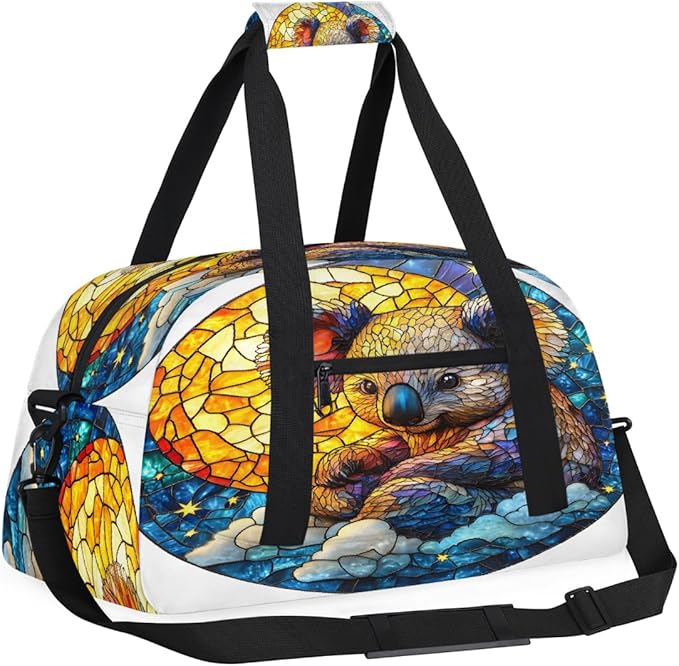 Travel Duffle Bag for travel duffle bag sports Girls Boys Kids Koala Stained Glass Lightweight Overnight Sleepover Weekender Bags Small Dance Gym Sport Bag Teens Carry-On Size Workout Bag