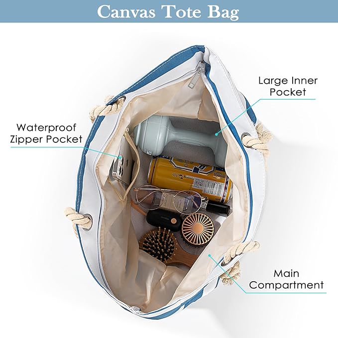 Pleneal Beach Bags For Women - Large Beach Bags with Zipper Waterproof Sandproof Swim Pool Beach Bag
