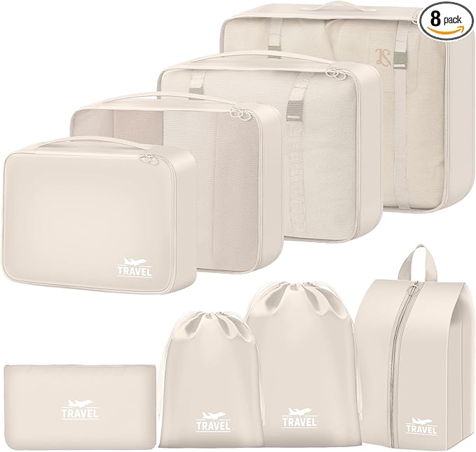 8 Set Packing Cubes for Travel Suitcase Organizer Bags Luggage Packing Cubes Set Travel Essentials Accessories Gifts for Women