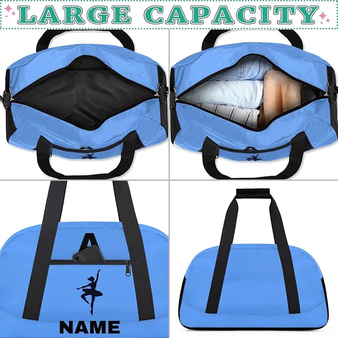 Personalize-Kids-Sports-Duffel-Bags With Custom Name Text Carry-On Overnight Travel Gym Lightweight Dance Pattern Sports Bags For Girls Boys Kids,Blue 1