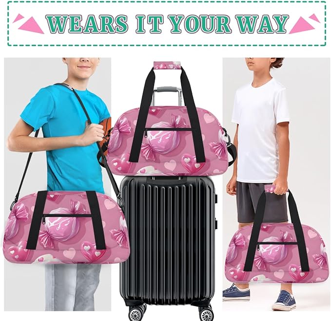 Candy Love Kids-Duffel-Bags Gymnastics Dance Bag Carry-On Overnight Travel Gym Lightweight Dance Sports Bags For Girls Boys Kids，