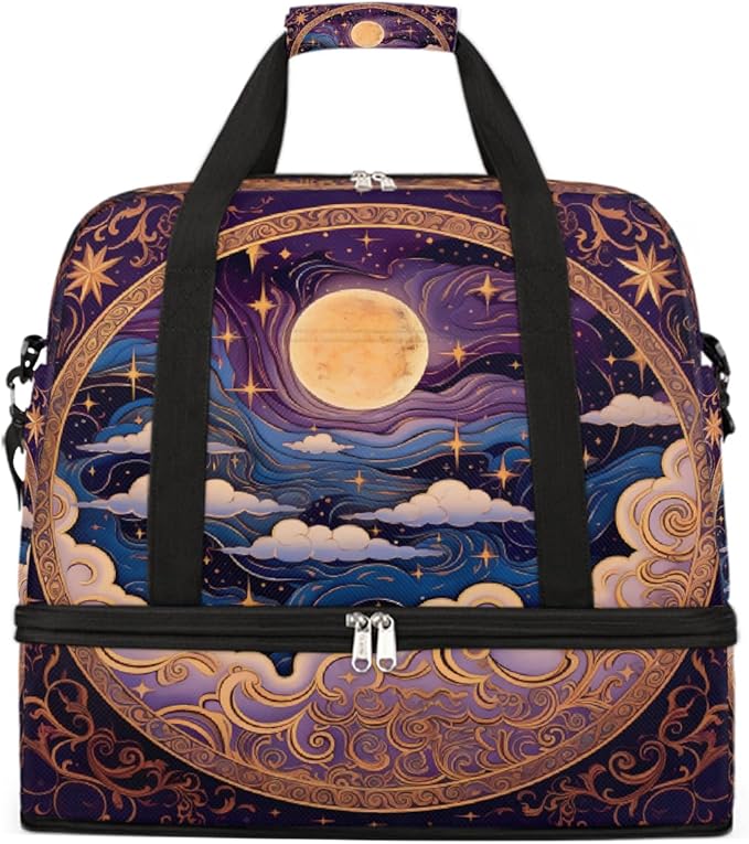 Purple Nebula Galaxy Moon Large Weekender Bag with Shoe Compartment Travel Duffel Bags for Women Carry On Hospital Overnight Bag Foldable Personal Item Travel Bags Tote Gym Sports Airplanes