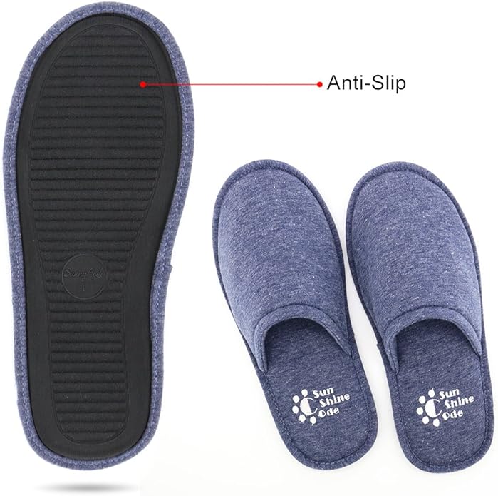 Sunshine Code Men's Memory Foam Cotton Washable Slippers with Matching Travel Bag for Home Hotel Spa Bedroom