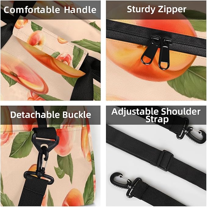 Gym Bag for Women Men, Peach Pattern Travel Duffle Bags for Dance Ballet Overnight, Carry-On Weekender Bag with Detachable Shoulder Strap