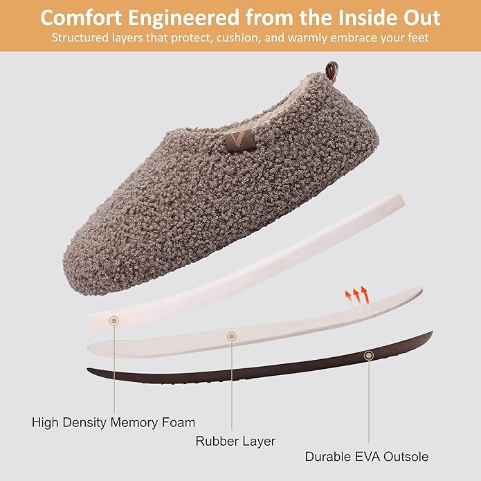 Women’s Fuzzy Memory Foam Slippers with Cozy Curly Fur and Warm Fleece Lining Closed Back Non-Slip House Shoes Lightweight Soft Comfy Indoor Bedroom Slippers