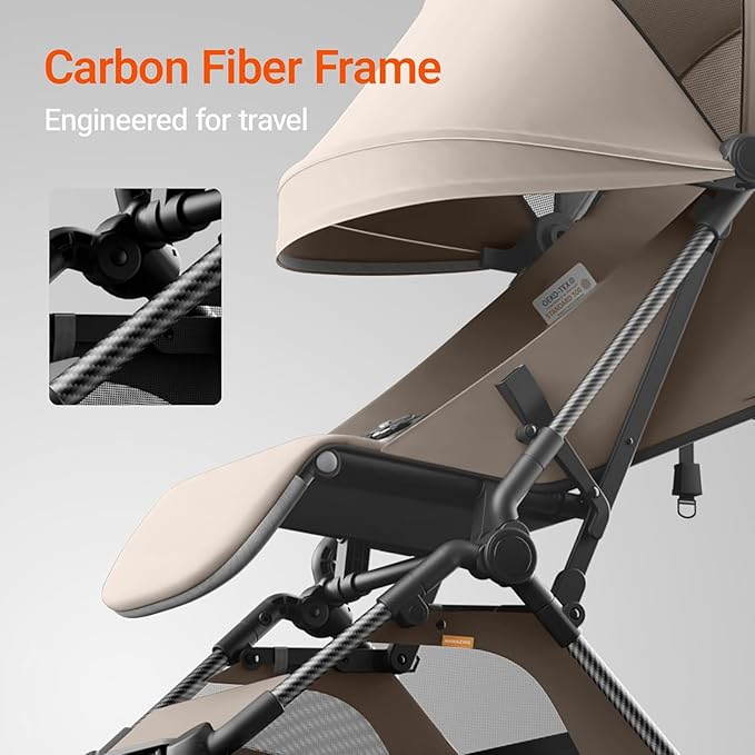 MAMAZING Ultra Air Lightweight Baby Travel Stroller with Carbon Fiber Frame, Compact & Airplane-Friendly, One-Handed Fold, 11.6 lbs, Perfect for Toddlers, Simply Taupe