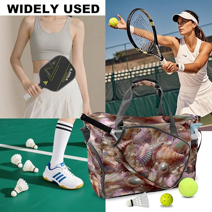 Gentle Shell Pink Gym Bag for Women & Tennis Bag, Large Sports Duffel Bag Waterproof with Ventilated Shoe Compartment & Front Racket Sleeve, Lightweight Travel Weekender Overnight Bag