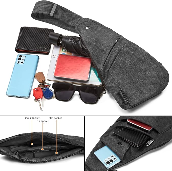Seoky Rop Slim Sling Bag Small Ultra Thin Water Resistance Crossbody Chest Shoulder Backpack Personal Pocket Bag Dark Grey