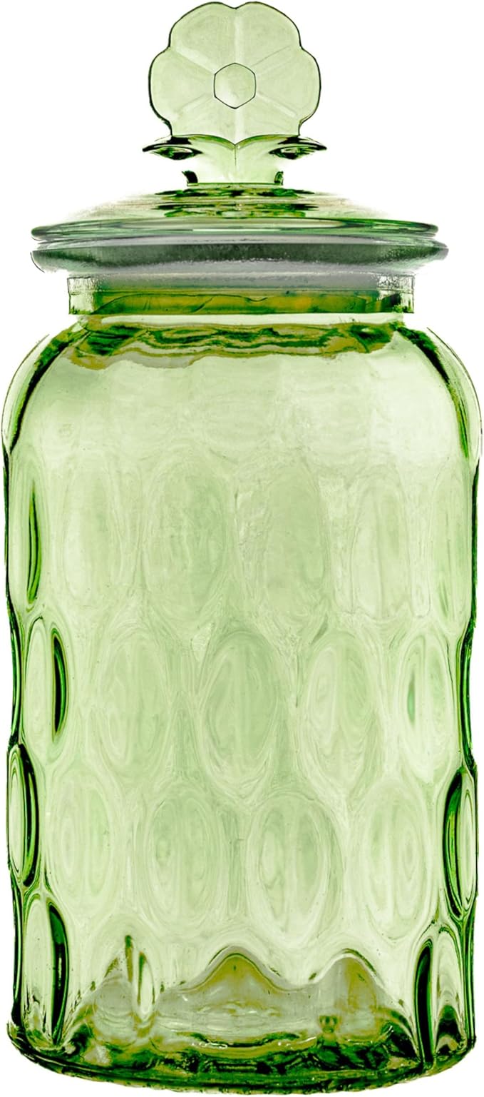 10 Strawberry Street Textured Glass Flower Canister, Dimpled Round, Sage, Set of 2
