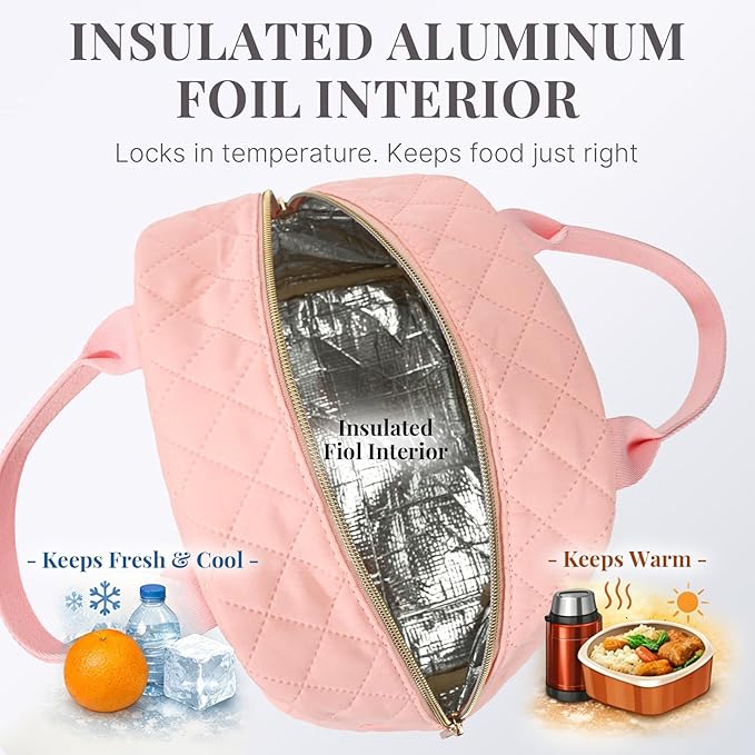 Lunch Bag for Women, Insulated Lunch Box, Reusable Water-Resistant Lunchbox Cooler with Front Pocket, Large Capacity Lunch Tote Bag for Work, Travel, Picnic