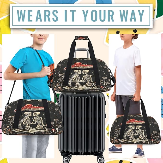 Travel Duffle Bag for travel duffle bag sports Girls Boys Kids Mushroom Skull Lightweight Overnight Sleepover Weekender Bags Small Dance Gym Sport Bag Teens Carry-On Size Workout Bag