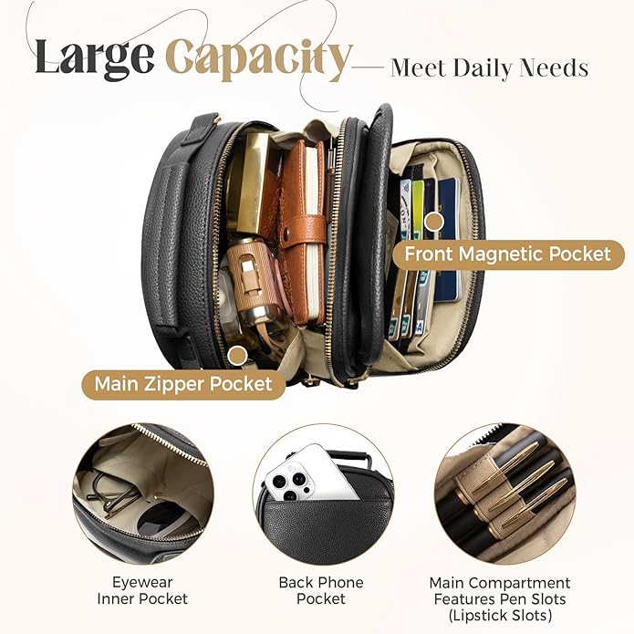 Vegan Leather Crossbody Bag for Women with 2 Straps, Small Messenger Bag with Anti Theft Zipper Pocket Vintage Shoulder Bag