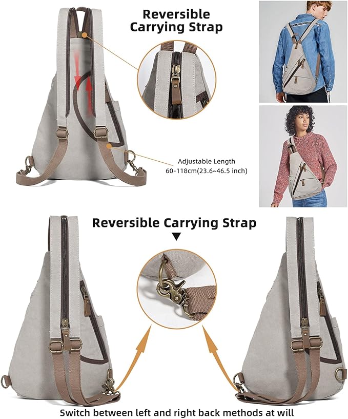 KL928 Canvas Sling Bag - Small Crossbody Backpack Shoulder Casual Daypack Rucksack for Men Women(Large Version,Leaden)
