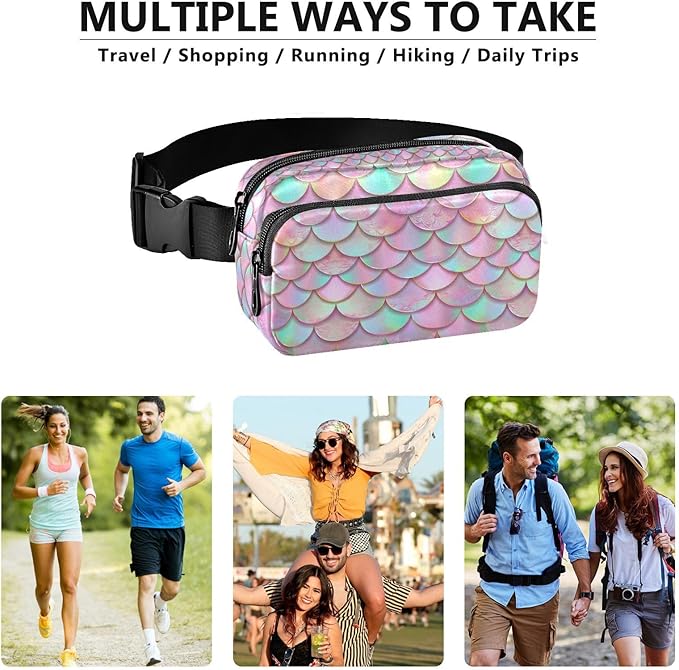 Pink Mermaid Scales Fanny Pack for Women Men Water Resistant Fashion Waist Packs with Adjustable Strap Belt Bag for Travel Workout Jogging Hiking 21219433