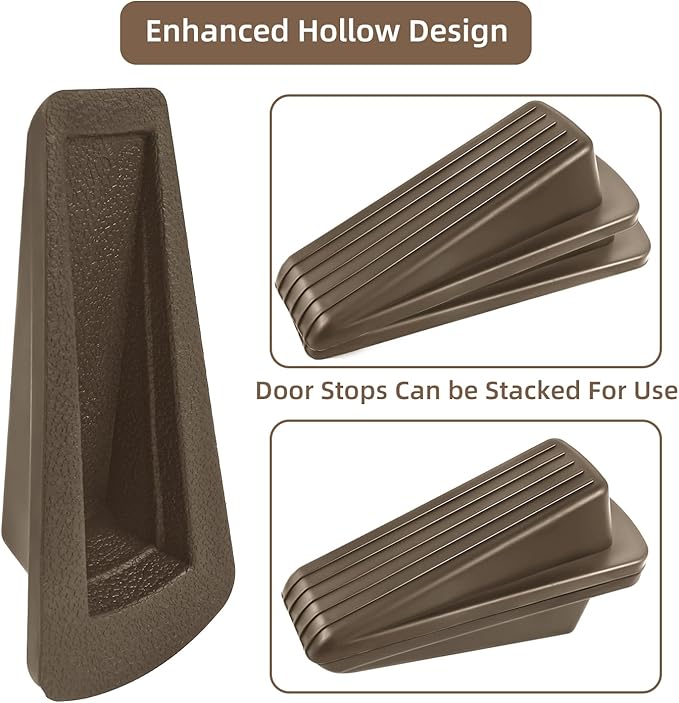 Door Stoppers for Bottom of Door on Floor, Premium Rubber Door Stopper Wedge, Floor Sturdy Stackable Door Stops for Carpet Heavy Duty Door (Brown, 2 Pack)