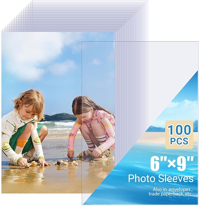 6x9 Photo Sleeves (100 ct) – Top Loading Clear Plastic Sleeve – Acid Free, No PVC – Soft Sheet Protectors for Photos, Jumbo Card Sleeves – Fits Albums, Storage & Magazine Protectors for Collectors