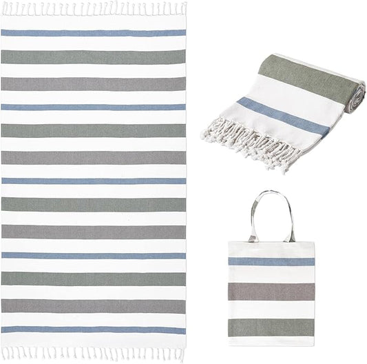 Folkulture Turkish Beach Towel for Adults with Tote Bag 40" x 72" Bath Towels, Beach Blanket or Oversized Sand Free Beach Towels, 100% Cotton Quick Dry, Lightweight and Large, (Carnival)