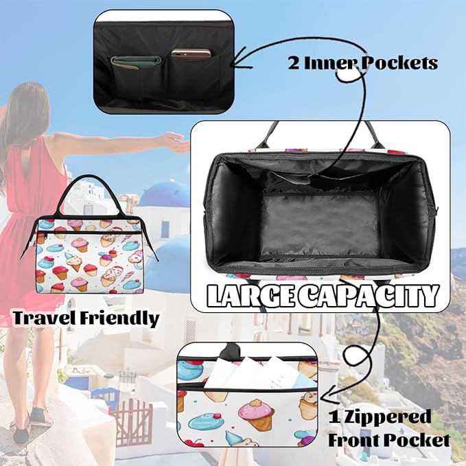 Summer Ice Cream Overnight Weekender Bag for Women Men Travel Duffel Bags Waterproof Luggage Carry on Sports Yoga Gym Bag