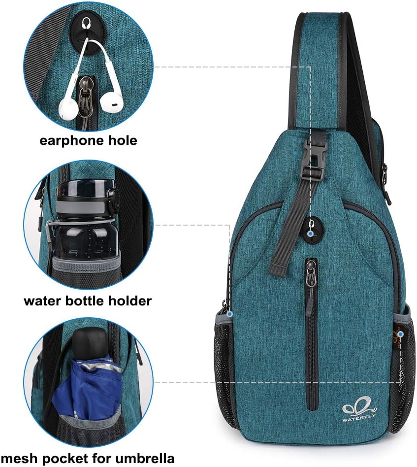 WATERFLY Crossbody Sling Backpack Sling Bag Travel Hiking Chest Bag Daypack
