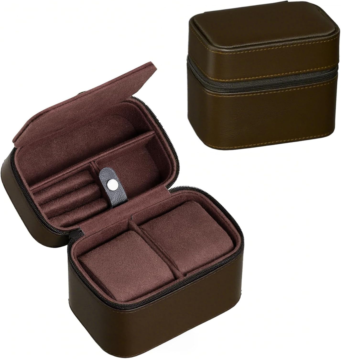 CONBOLA 2 Watch Travel Case for Men with Accessory Compartment,Compact Watch Box for Men Jewelry Case with Microsuede Interior,PU Leather Protect Fits Watches & Smartwatches Up to 55mm. (Brown)