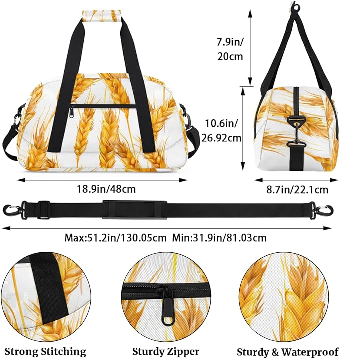 Wheat Ears Print Kids-Duffel-Bags Gymnastics Dance Bag Carry-On Overnight Travel Gym Lightweight Dance Sports Bags For Girls Boys Kids，