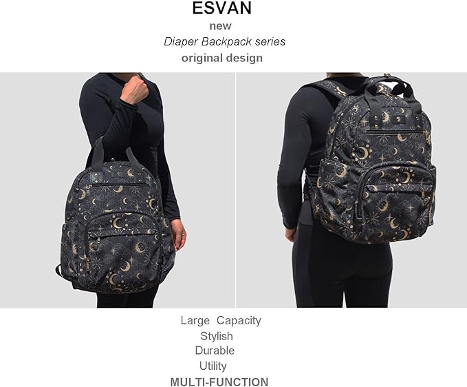 Diaper Bag Backpack, Large Capacity Multifunction Baby Essentials Fashion Travel Pack Linen Canvas office Laptop Bag (Corduroy Black Moon)